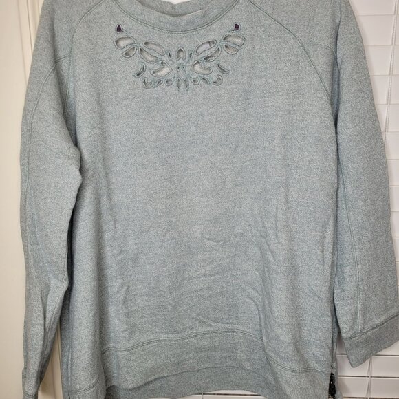 Soft Surroundings Cotton Sweatshirt Cutout Embroidered L Green - Picture 1 of 6